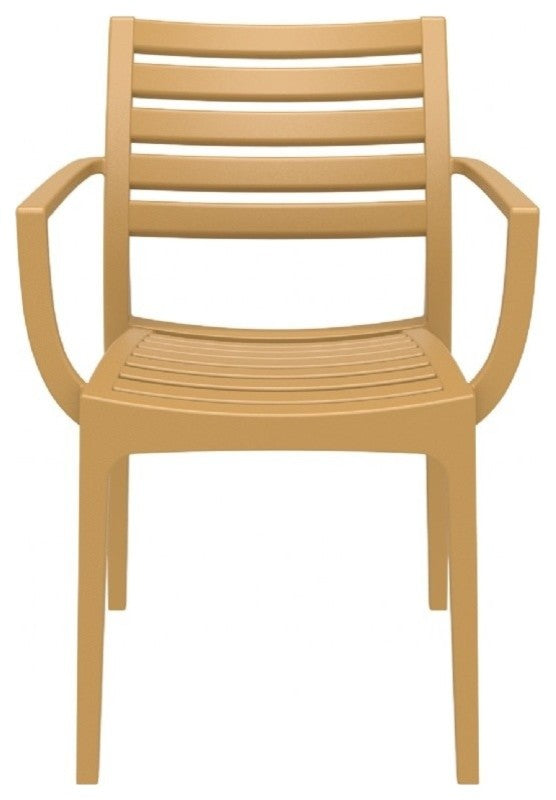 Artemis Outdoor Dining Arm Chair Brown, Set of 2, Teak Brown