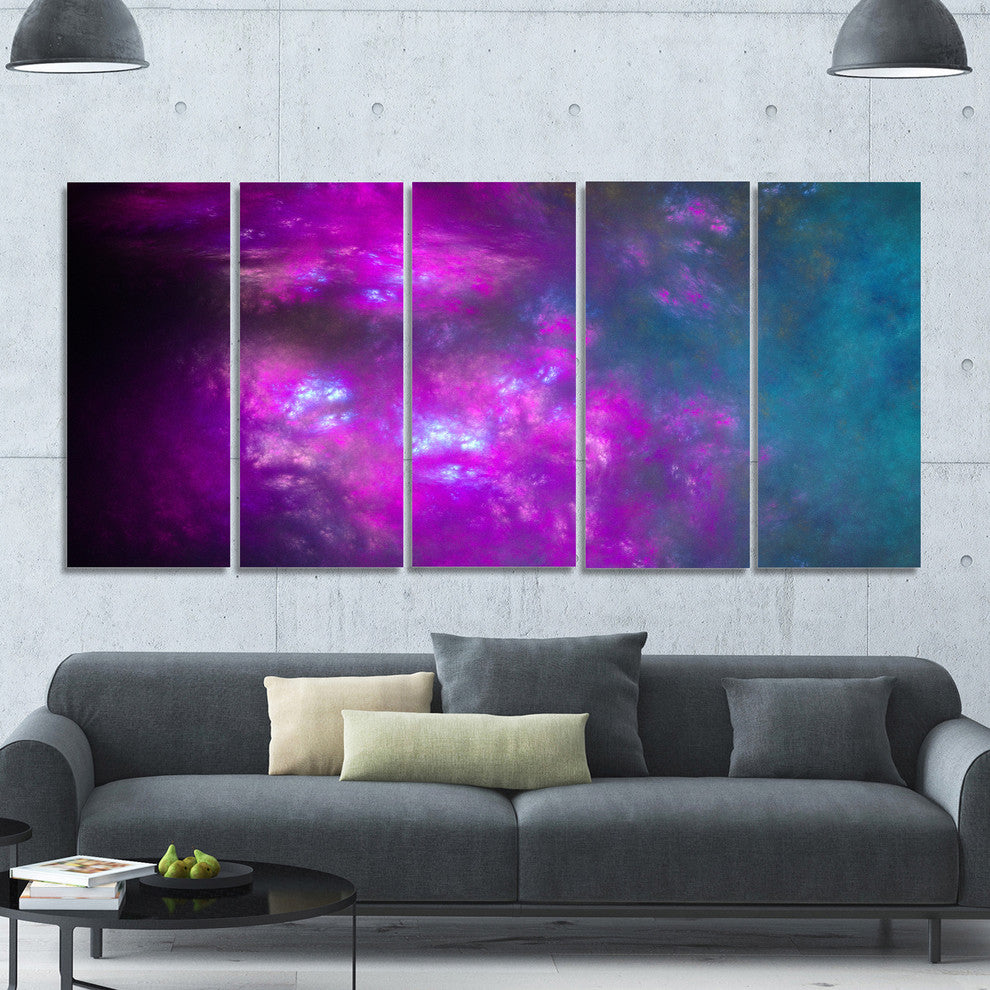 Purple Blue Starry Fractal Sky, Abstract Canvas Art Print, 60"x28", 5 Panels
