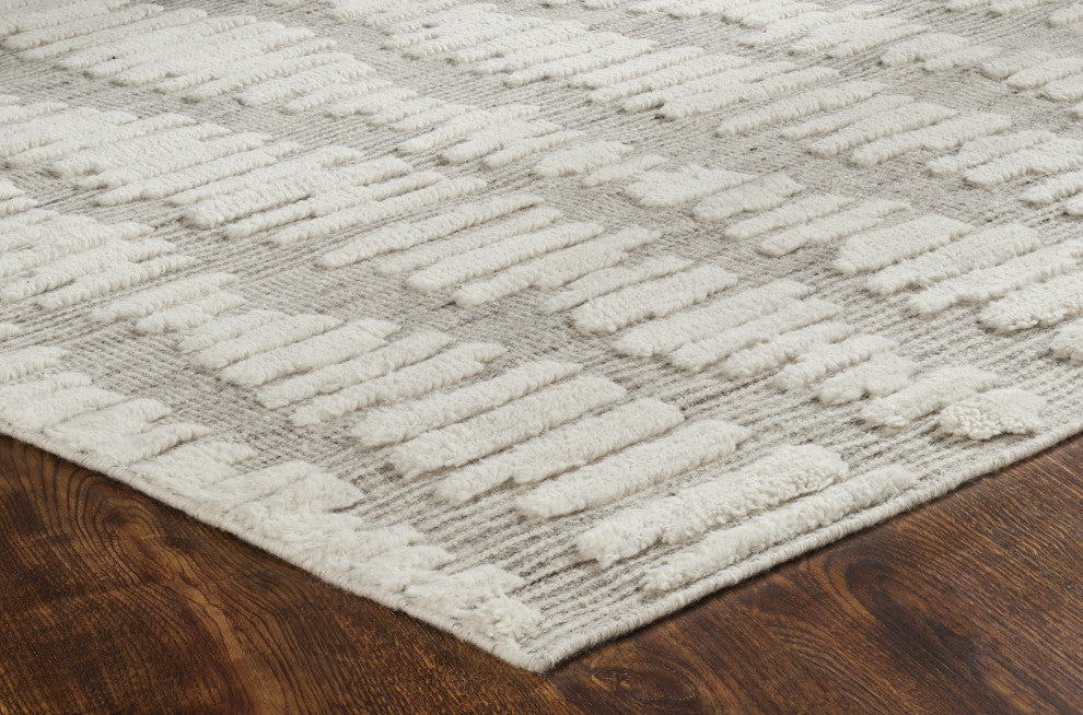 Ivory Contemporary Geometric Transitional High-Low Area Rug