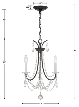 Karrington 3-Light Matte Black Mini Chandelier