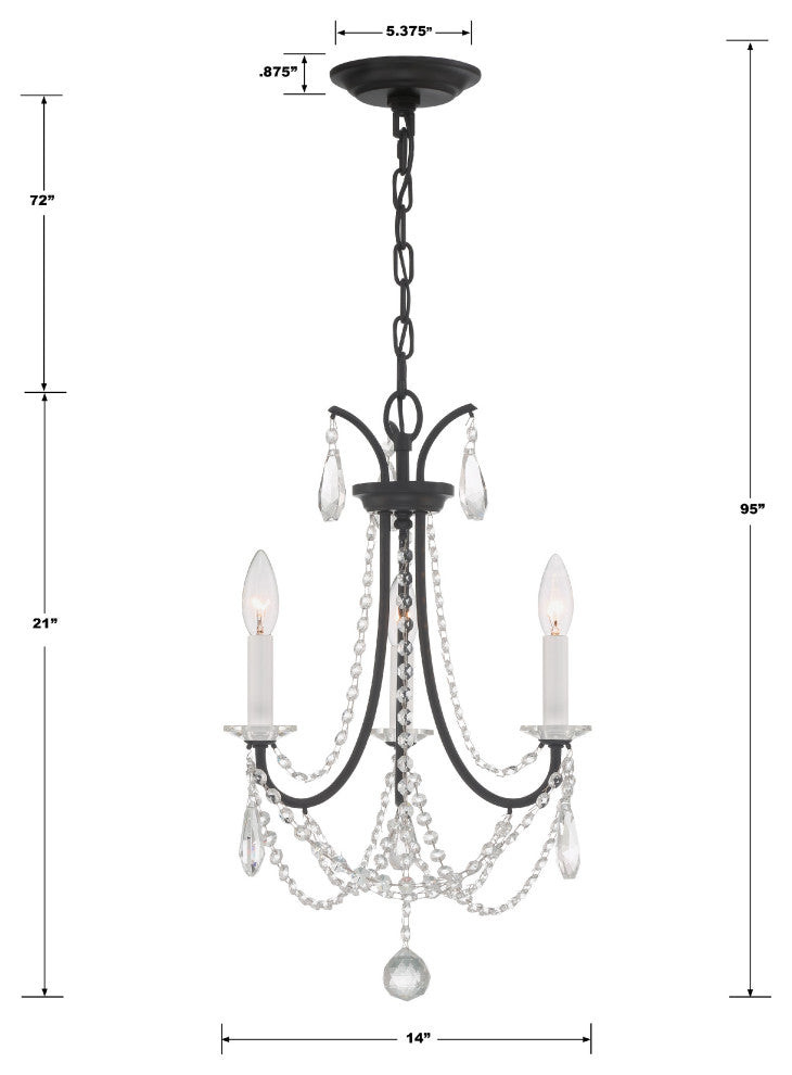Karrington 3-Light Matte Black Mini Chandelier