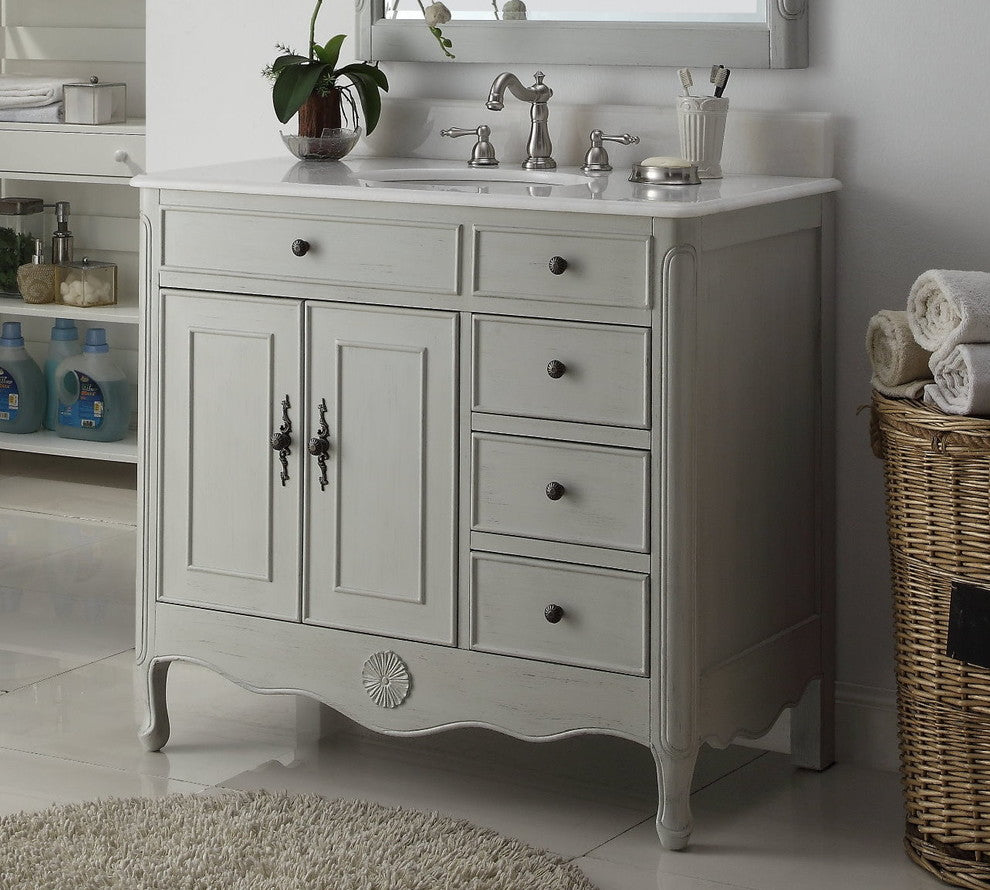 38 Inch Distressed Gray Cottage Style Daleville Bathroom Sink Vanity, No Mirror No Faucet