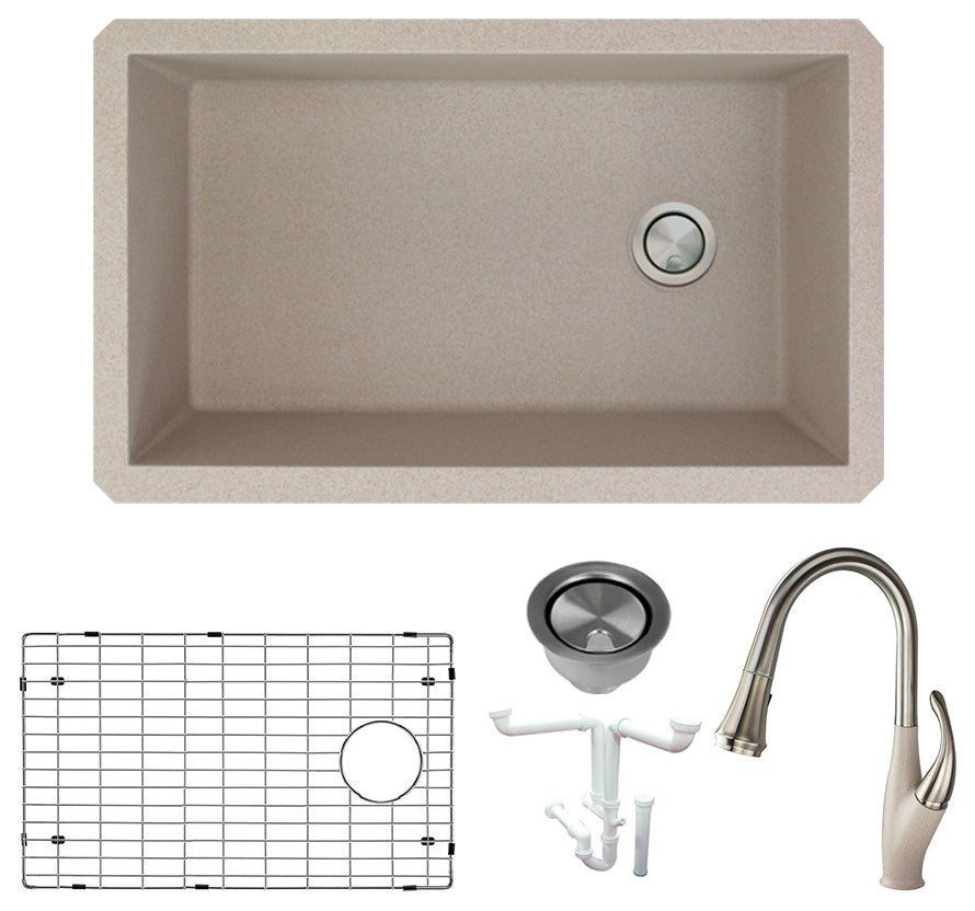 Radius Granite 31-in Undermount Kitchen Sink Kit in Cafe Latte