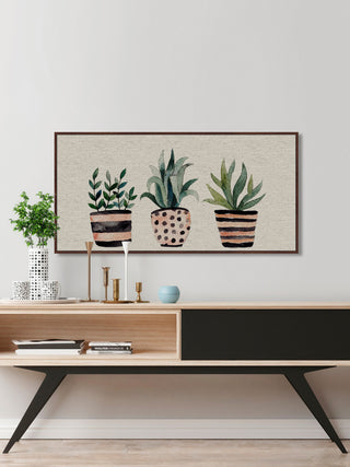 "Three Plants" Floater Framed Painting Print on Canvas, 45"x22.5"