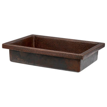 Premier Copper VREC20SK1DB 20" Rectangle Skirted Vessel Hammered Copper Sink