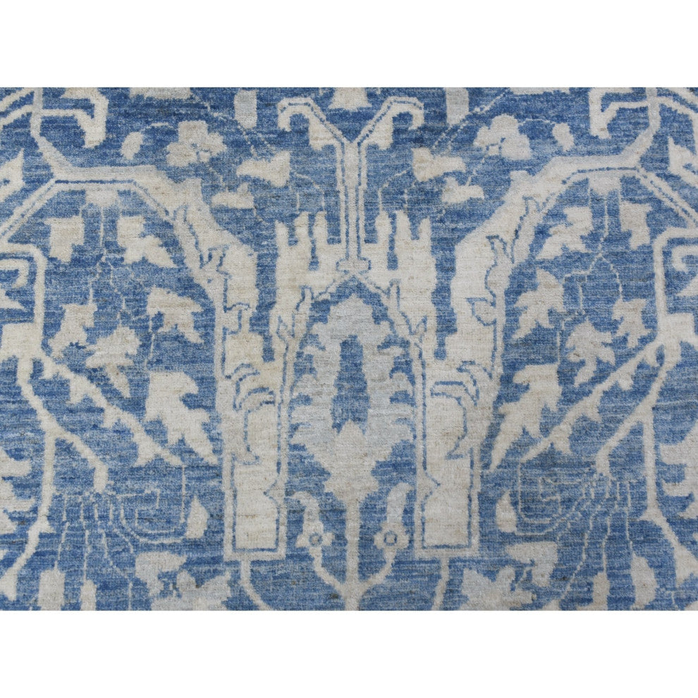 Denim Blue, Soft Wool Hand Knotted White Wash Peshawar, Rug, 9'8"x13'5"