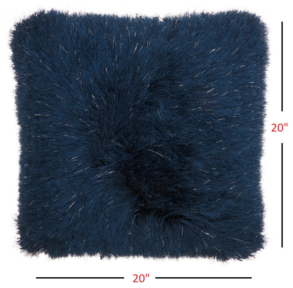 Plush Navy Shag Accent Throw Pillow