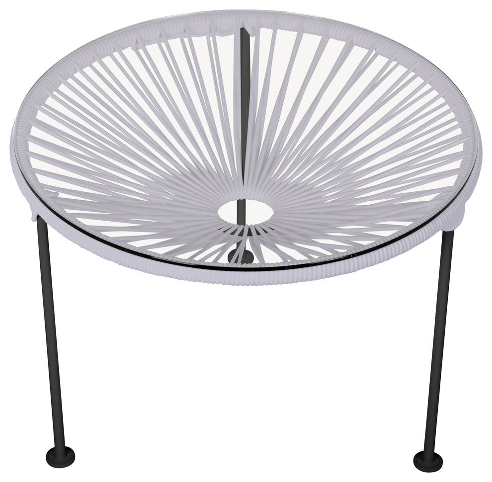 Zicatela Indoor/Outdoor Handmade Side Table, Clear Weave, Black Frame