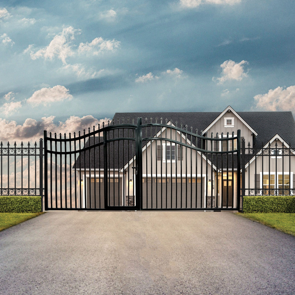 Aleko VIENNA Style 12' Steel Dual Swinging Driveway Gate With Pedestrian Gate