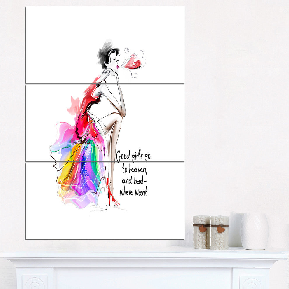 "Pretty Fashion Girl Pink" Digital Metal Wall Art, 3 Panels, 28"x36"
