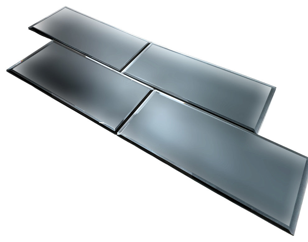 Reflections 8 in x 16 in Beveled Glass Mirror Large Subway Tile in Matte Blue