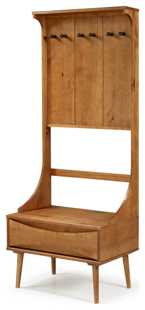 Atticus 68" Solid Wood Hall Tree With Drawer - Caramel