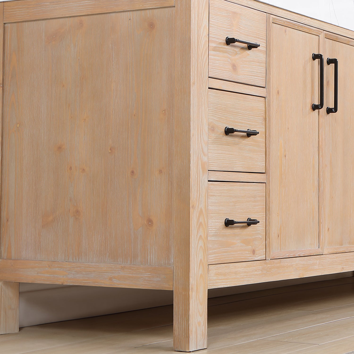 Leon Bath Vanity With Composite Stone Top, Fir Wood Brown, 84", No Mirror