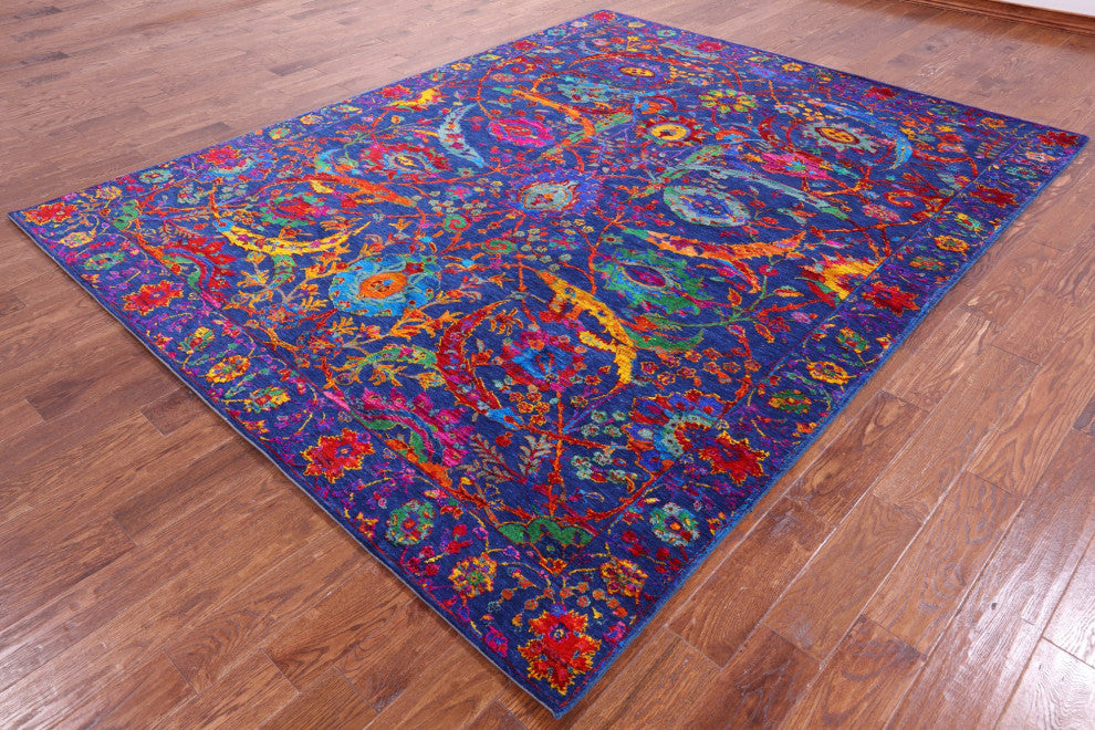 8' 1" X 10' 1" Wool and Silk Persian Sickle Leaf Design Handmade Rug Q12095