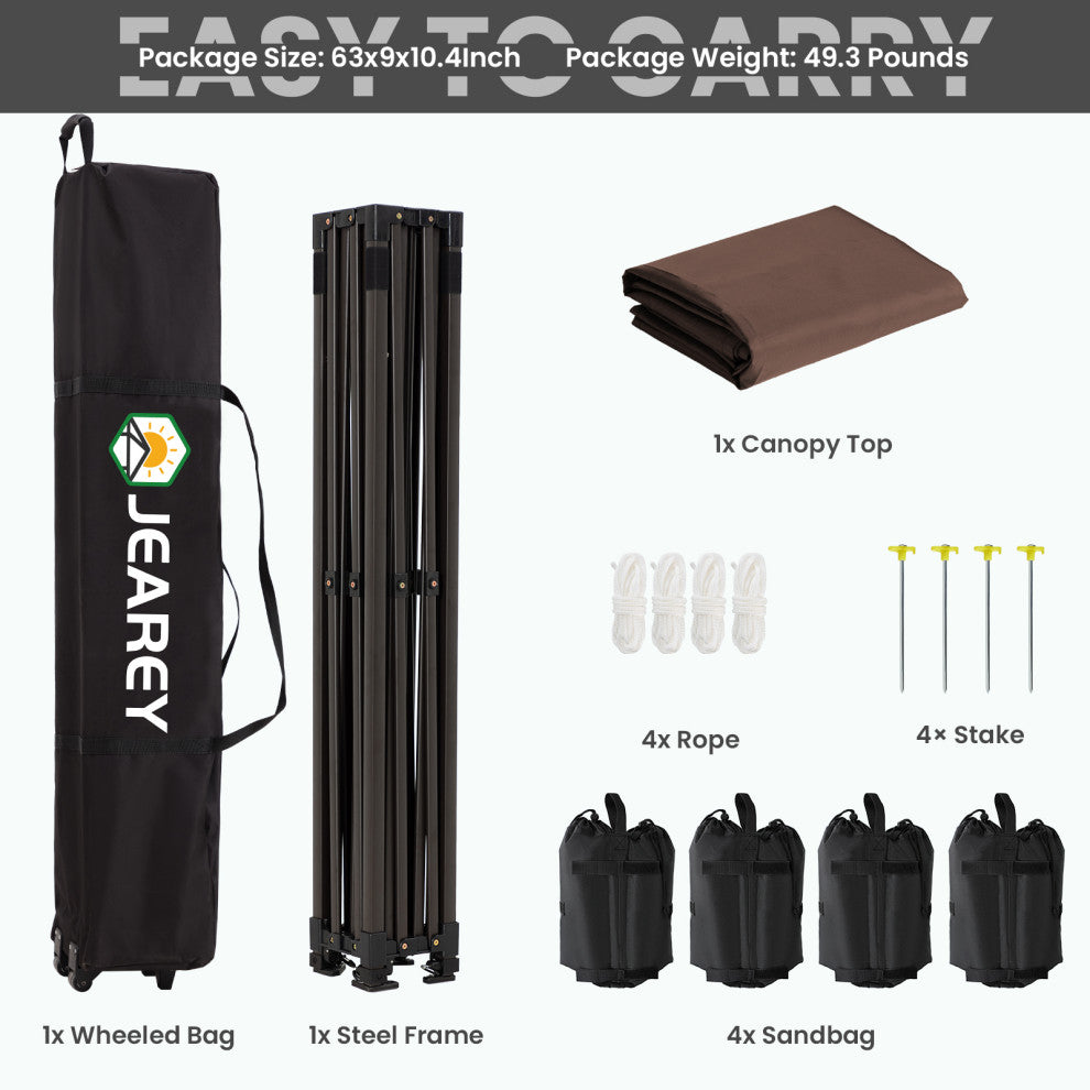JEAREY Pop Up Canopy Tent, Outdoor Canopy, 4 Sand Bags, Brown, 12x12ft