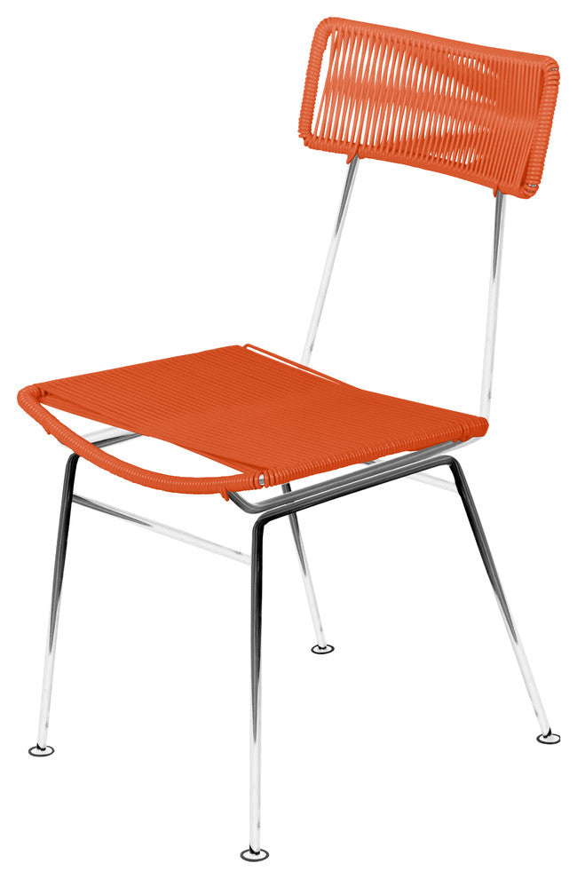 Hapi Indoor/Outdoor Handmade Dining Chair, Orange on Chrome
