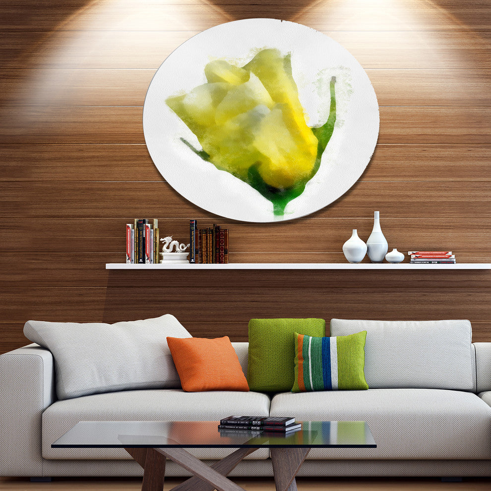 Beautiful Yellow Rose Watercolor, Flower Disc Metal Wall Art, 23"