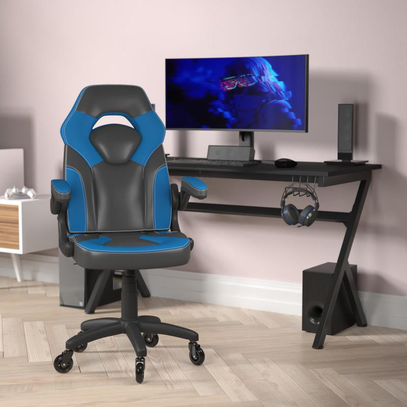 X10 Office Computer Chair, Flip-up Arms, Transparent Roller Wheels, Blue