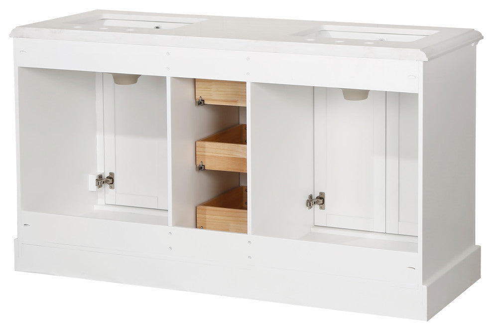 Freestanding Double Bathroom Vanity with White Carrara Marble Top, White, 60"