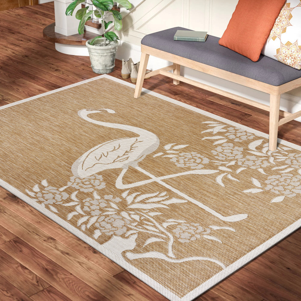 Natural Flamingo Indoor/Outdoor Rug, 7'9"x9'9"