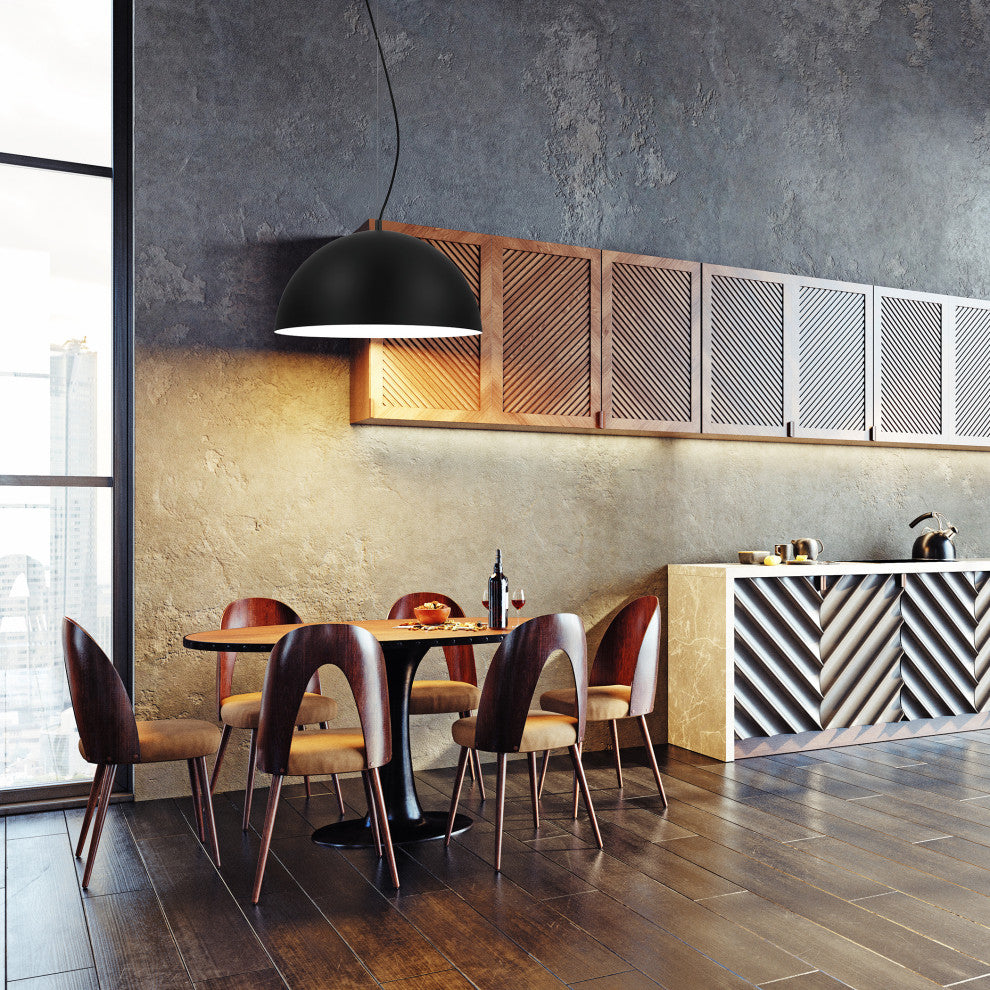 Rafaelino, 1 Light Pendant, Structured Black/Matte White Interior Metal Shade