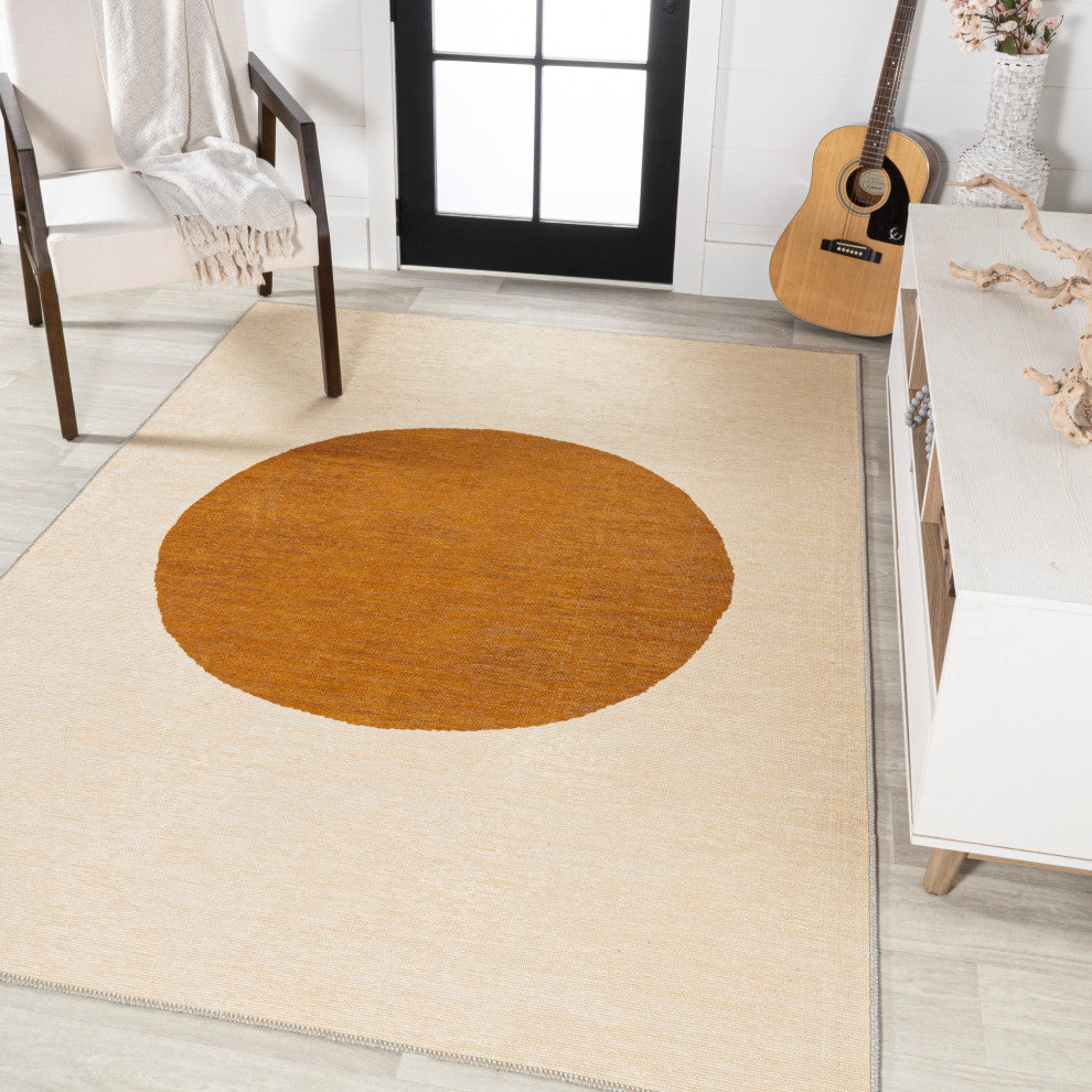 Cirkel Minimalist Geometric Dot Machine-Washable Area Rug, Cream/Rust, 9x12