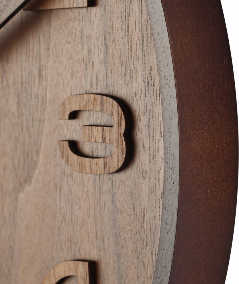 Wood Wood Medium Round Wall Clock, Brown, Battery Operated