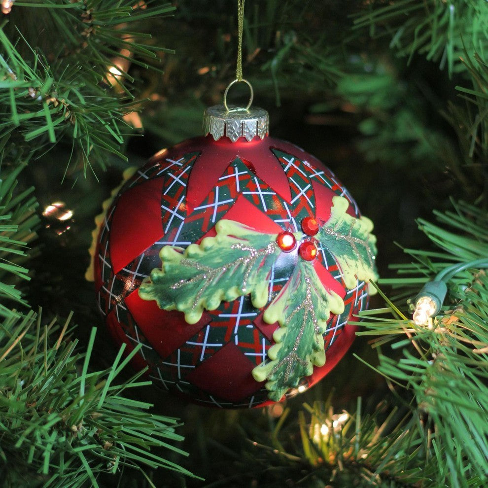 4" Holiday Moments Plaid Mistletoe Ball Christmas Ornament