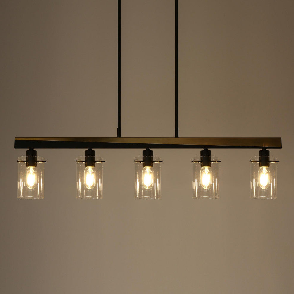 LNC Modern Contemporary 5-Light Black Gold Linear Kitchen Island Light