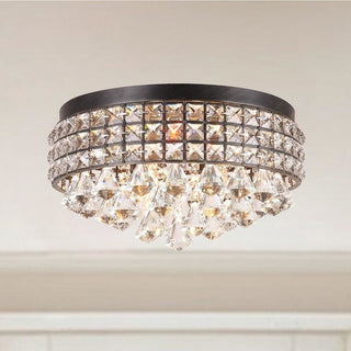 Iron Shade Crystal Flush Mount Chandelier - Black Finish