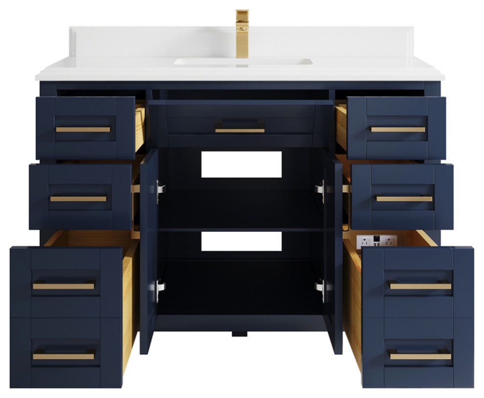Cambridge 48 Single Sink Bath Vanity in Hale Navy Blue 1.5" White Quartz