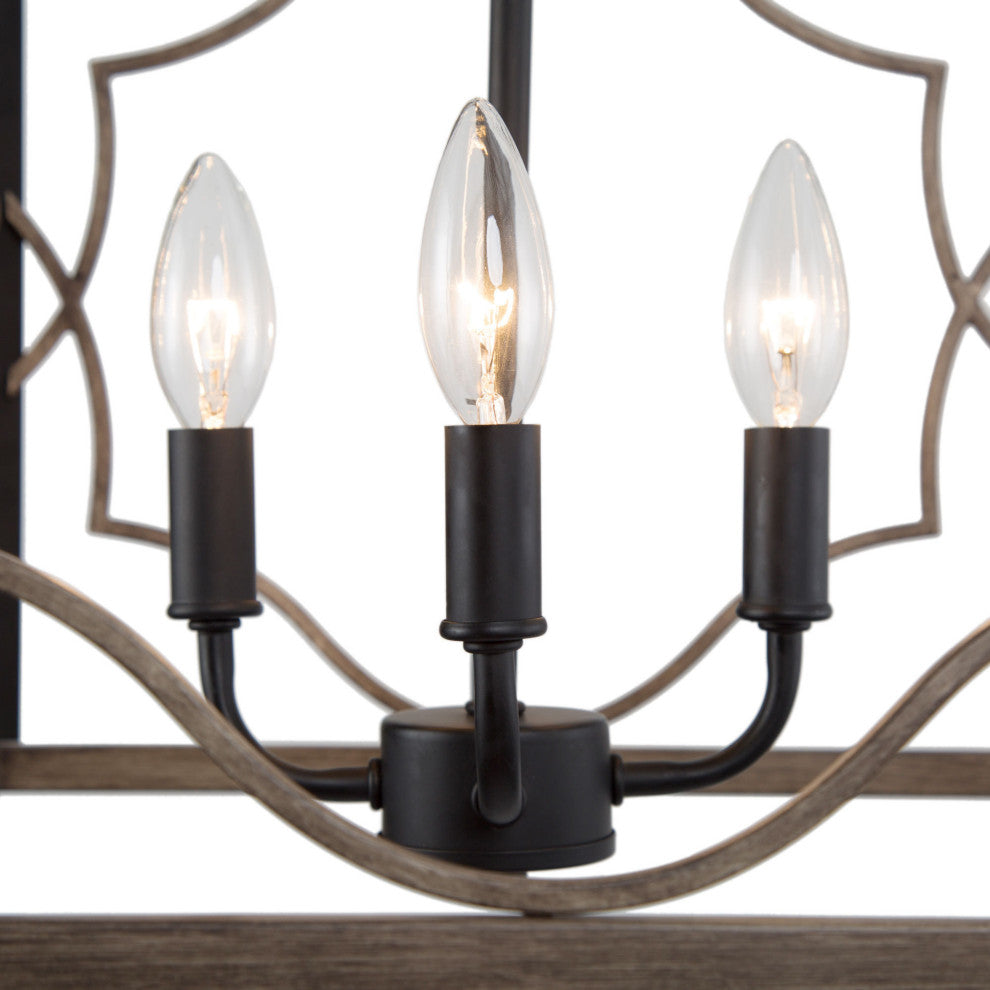 LNC Farmhouse 4-Light Sqaure Black Chandelier With Wood Accent