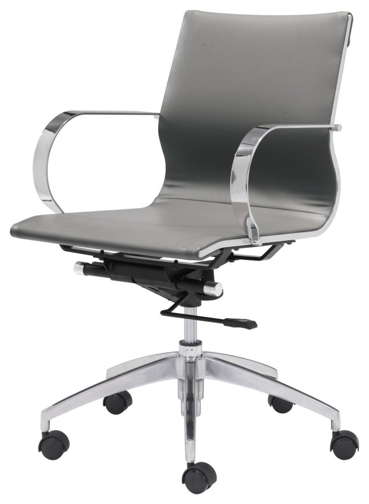 Computer Chair, Faux Vinyl Leather, Steel, Gray, Silver, Business Office