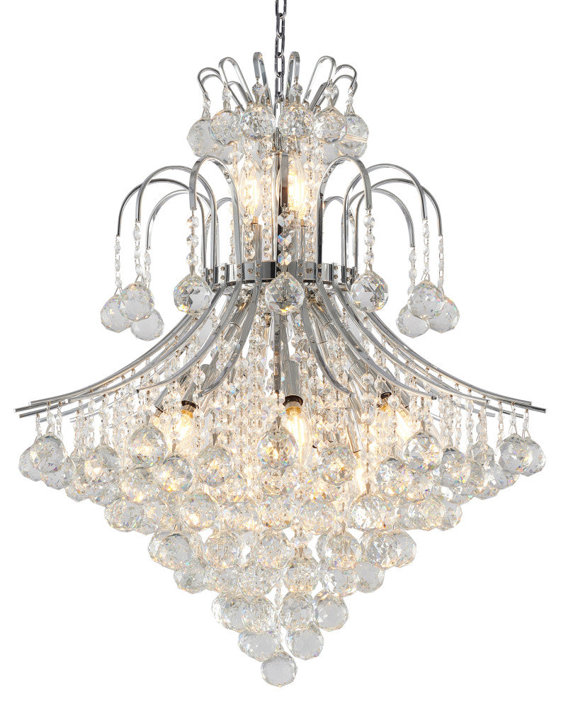 15-Light Chrome Metal Chandelier With Clear Crystals