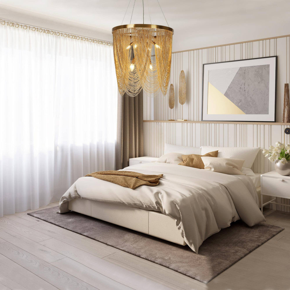 LNC Tracienuri 7-Light Gold Modern Spiral Tiered Chandelier, Rain Chains, Loose Chains