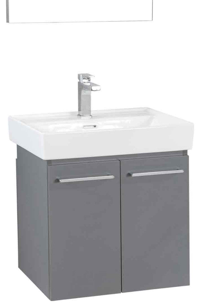 Vita Collection Gray Bathroom Vanity With Sink, Mirror, Countertop, 24