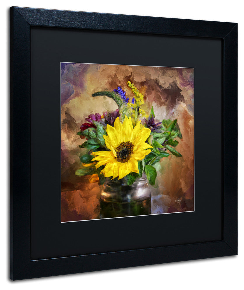 Lois Bryan 'A Jar of Wildflowers' Art, Black Frame, Black Matte, 16"x16"