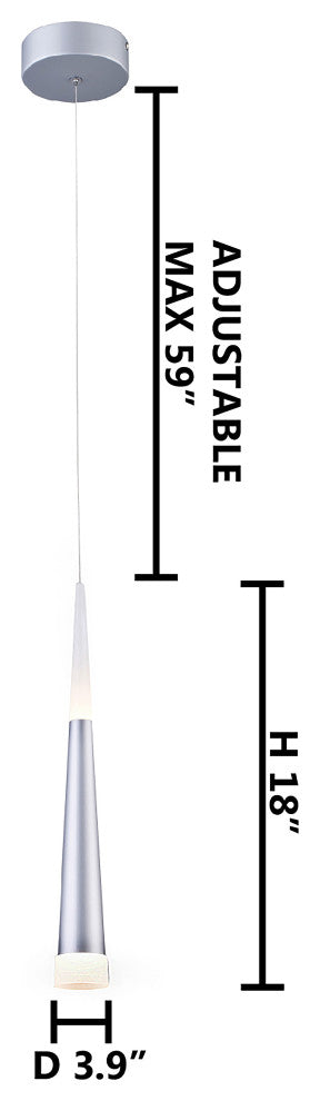 Sand Silver LED Single Pendant Light, Metal, Acrylic Frame
