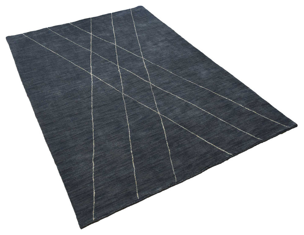 HAND KNOTTED LOOM WOOL ECO-FRIENDLY AREA RUGS - Rectangle, Charcoal, Geometric