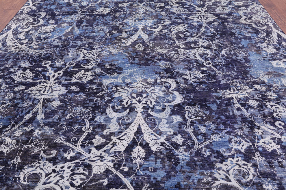 Modern Hand Knotted Wool and Silk Rug 9' 0" X 11' 10" Q7329