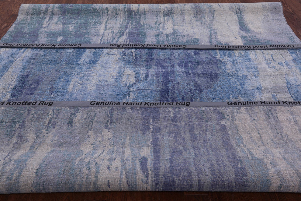 Hand Knotted Modern Wool and Silk Rug 8' 11" X 12' 1" Q7148