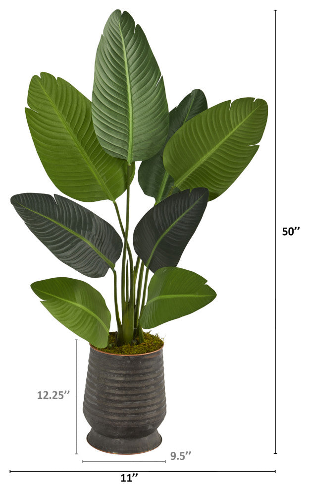 50 Travelers Palm Artificial Tree in Ribbed Metal Planter