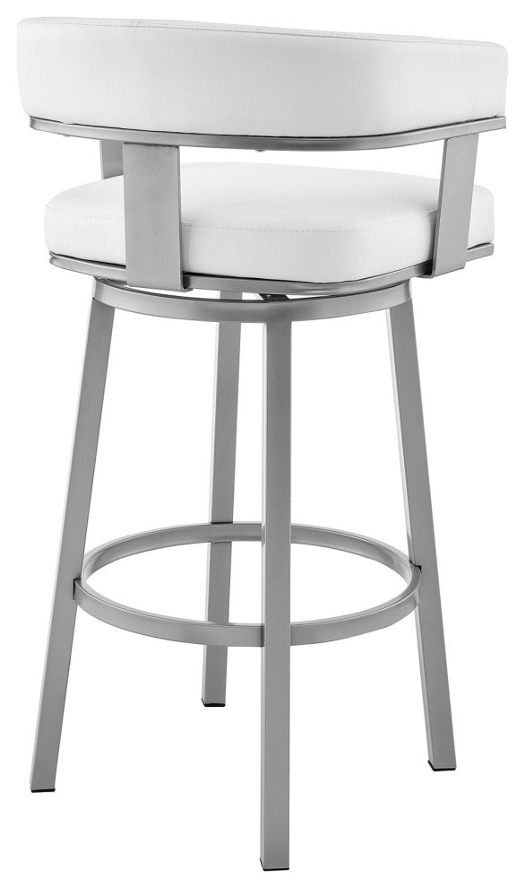 Benzara BM283291 Bar Height Stool, Swivel Chair, Vegan Faux Leather, White