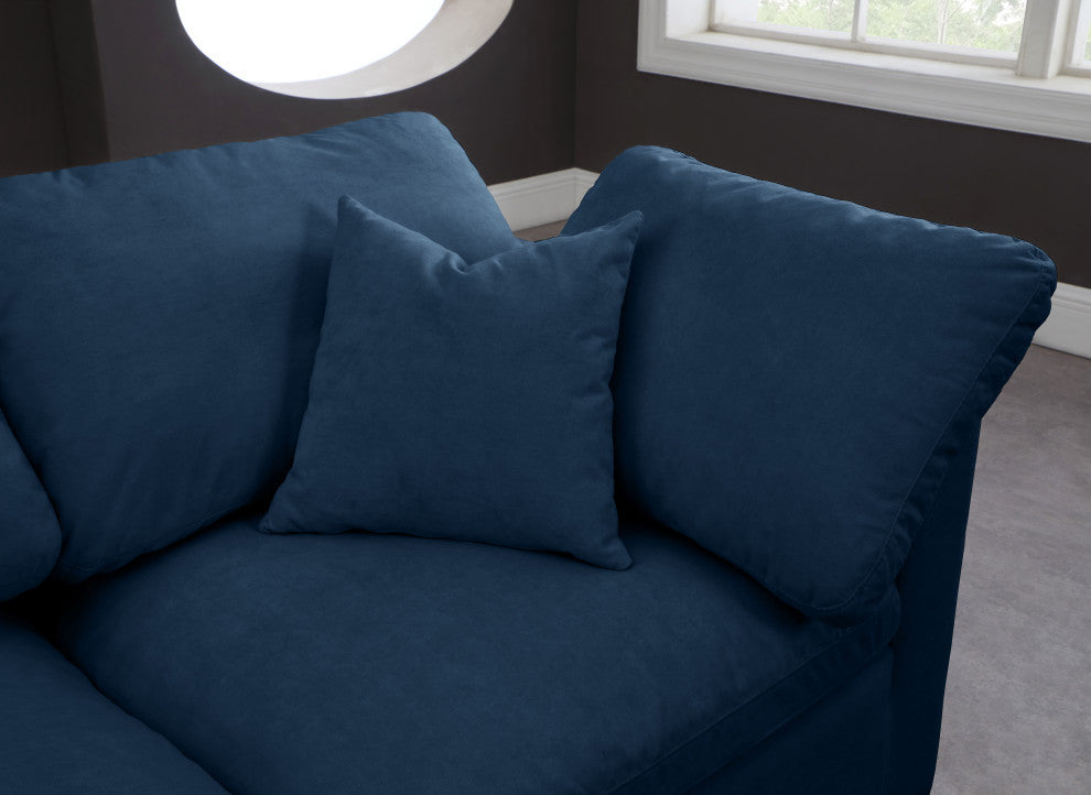 Plush Velvet / Down Standard Comfort 6-Piece U-Shaped Modular Sectional, Navy