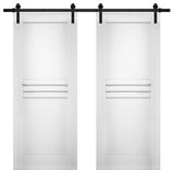 Double Barn Doors / Mela 7444 White Silk / 13FT Rail, 64" X 96" ( 2* 32x96)