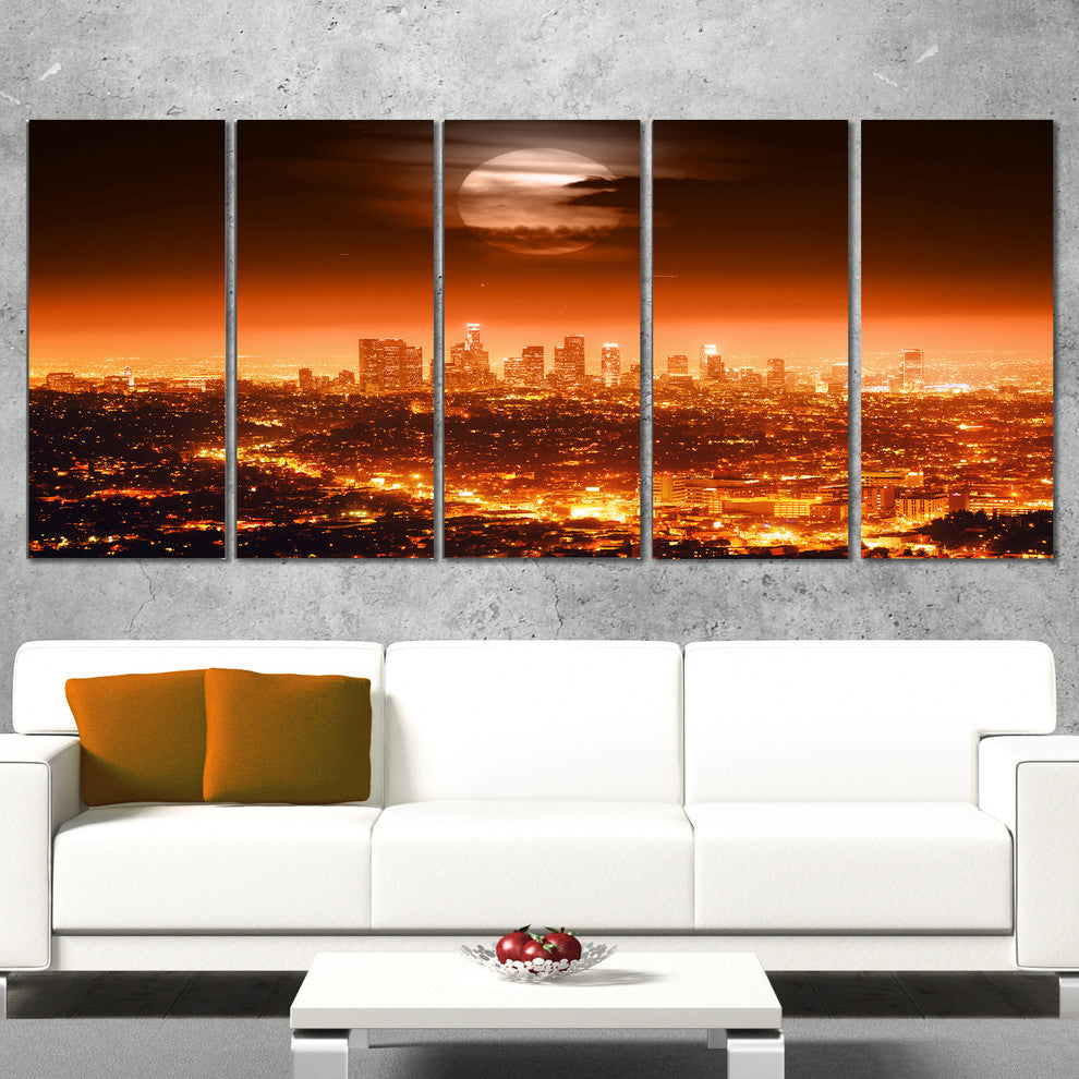 "Dramatic Full Moon Over Los Angeles" Canvas Print60"x28", 5-Panels