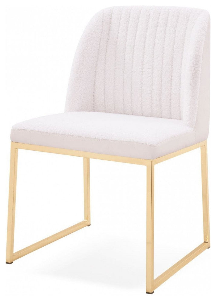 Set of Two White Gold  Faux Leather Fabric Dining Chairs
