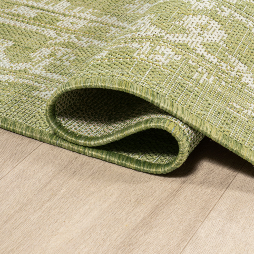Malta Boho Medallion Textured Weave Indoor/Outdoor, Green/Cream, 5' Square