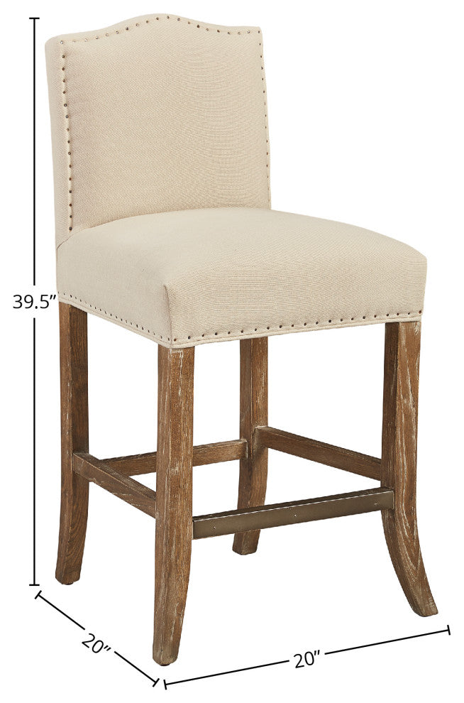 Brickell Oak Traditional Counter Stool with Nailhead Accents