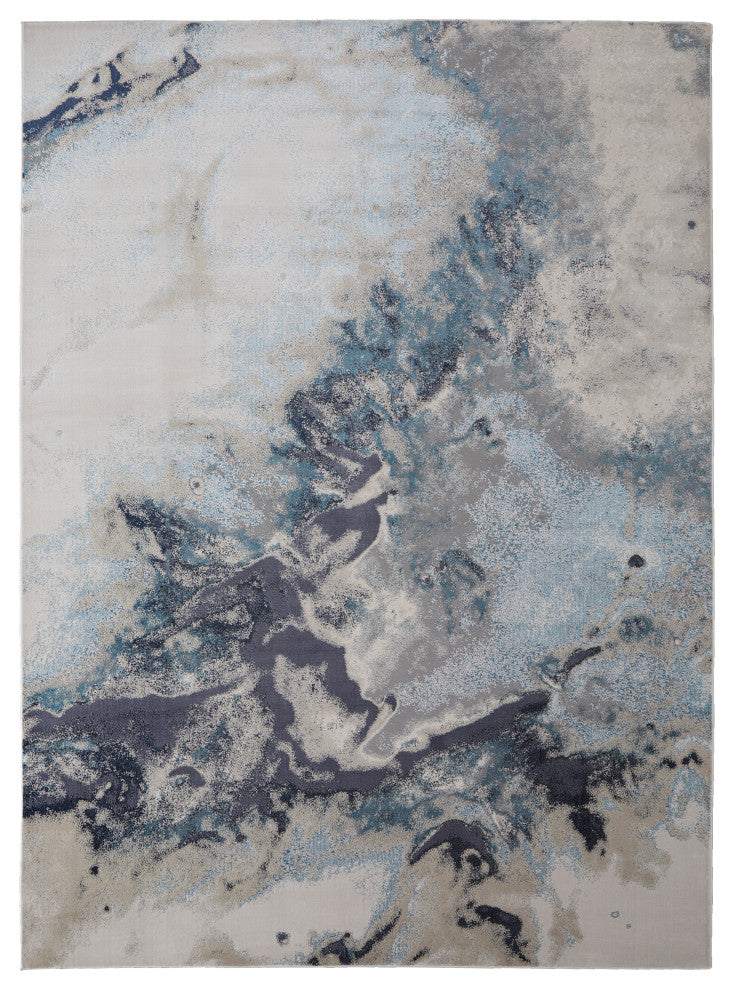 Oria Industrial Abstract Area Rug, Blue/Gray/Ivory, 5'x8'